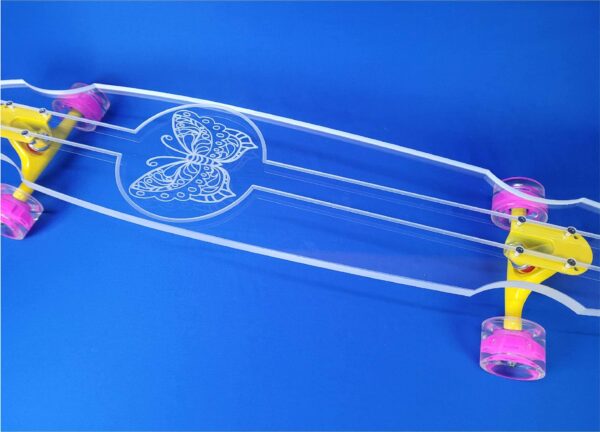 Butterfly engraved on a clear 40" clear Ghost Board