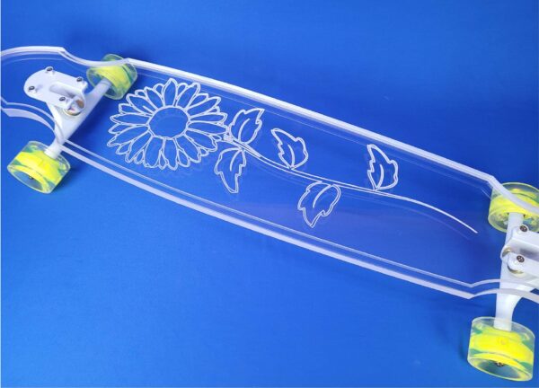 clear sunflower longboard with yellow light up wheels