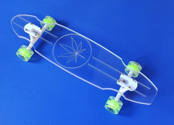 Marijuana design on our clear acrylic longboard.
