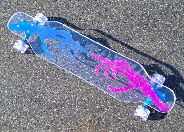 NEW - 40" Platypus Skeleton Hand with Color-Changing Resin Longboard - Image 3