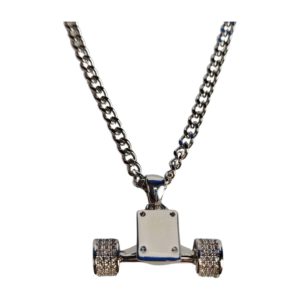 Skateboard Truck Necklace Silver Iced