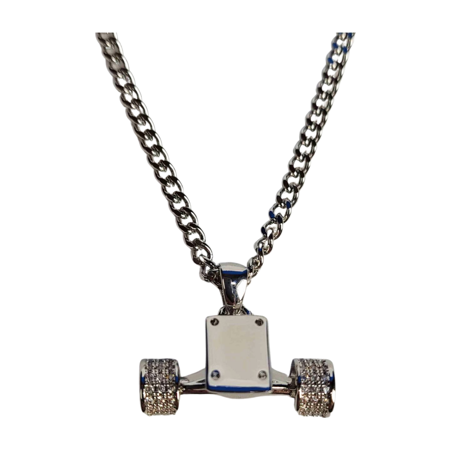 Skateboard Truck Necklace Silver Iced