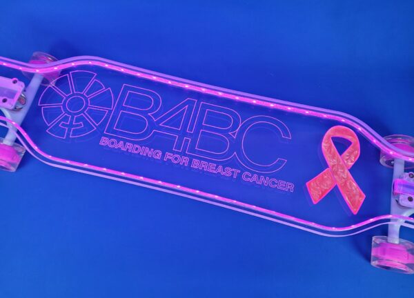 LED Lights lighting up this B4BC longboard.