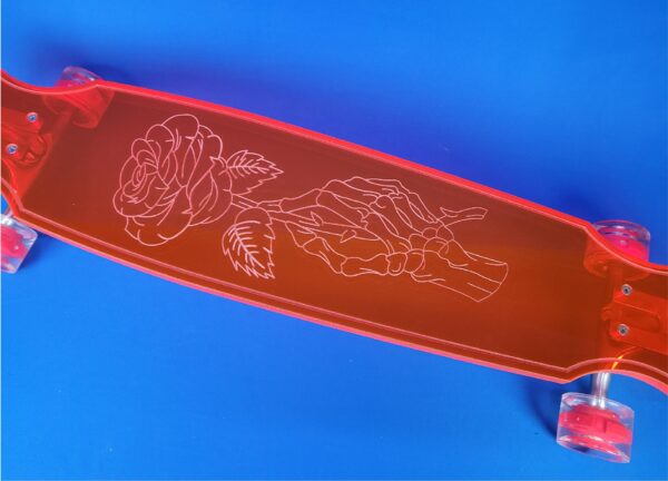 40″ Skeleton Rose Clear Red Longboard - Image 2