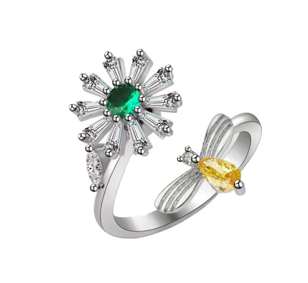 Fidget Ring - Flower & Bee w/ Gemstones