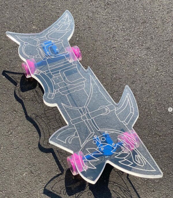 Sharknado mechanical shark longboard custom