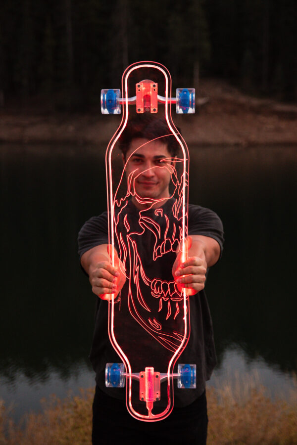 LED Clear Skull Acrylic Custom Longboard