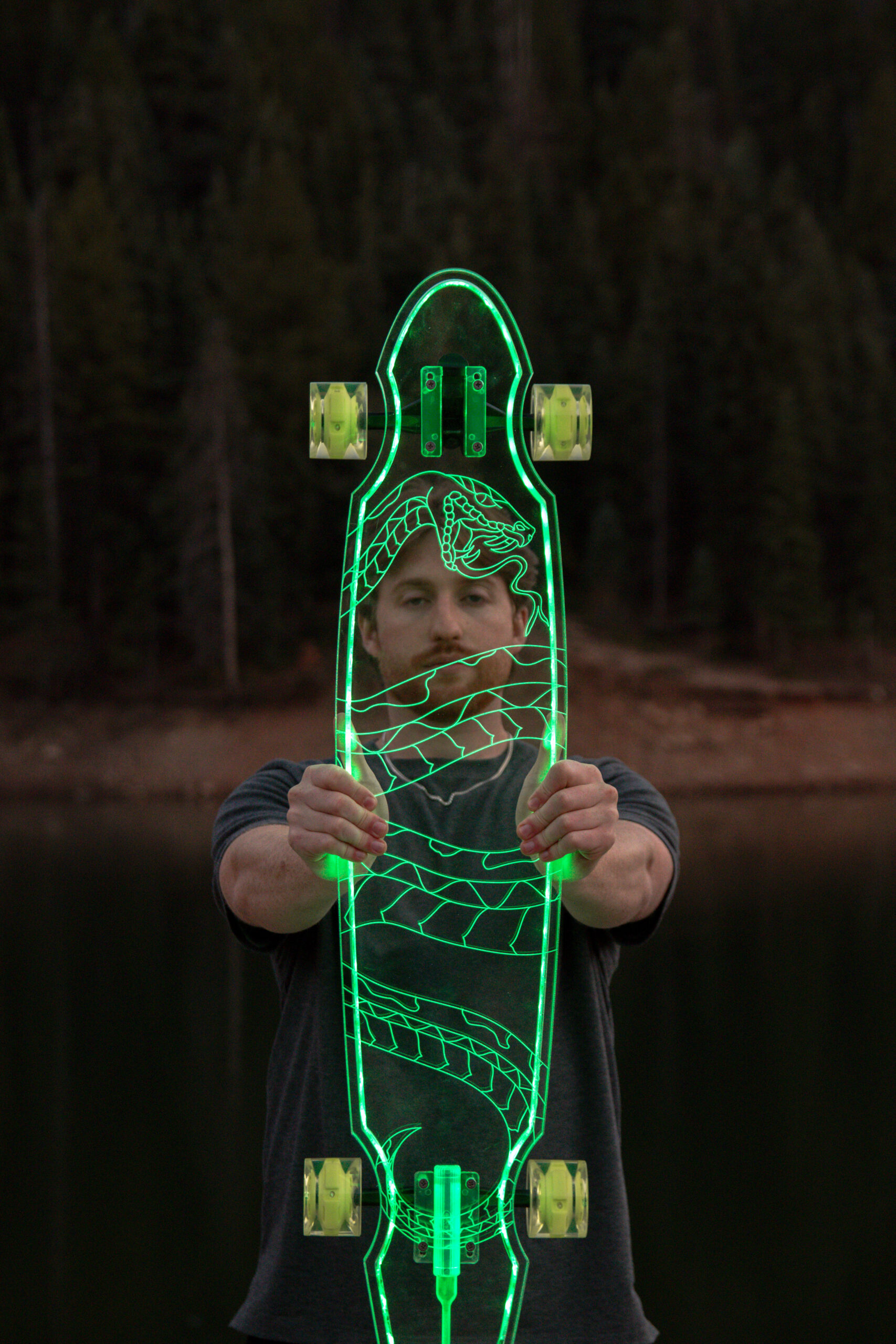 Electric LED Viper Custom Longboard. GhostBoards clear acrylic led longboards