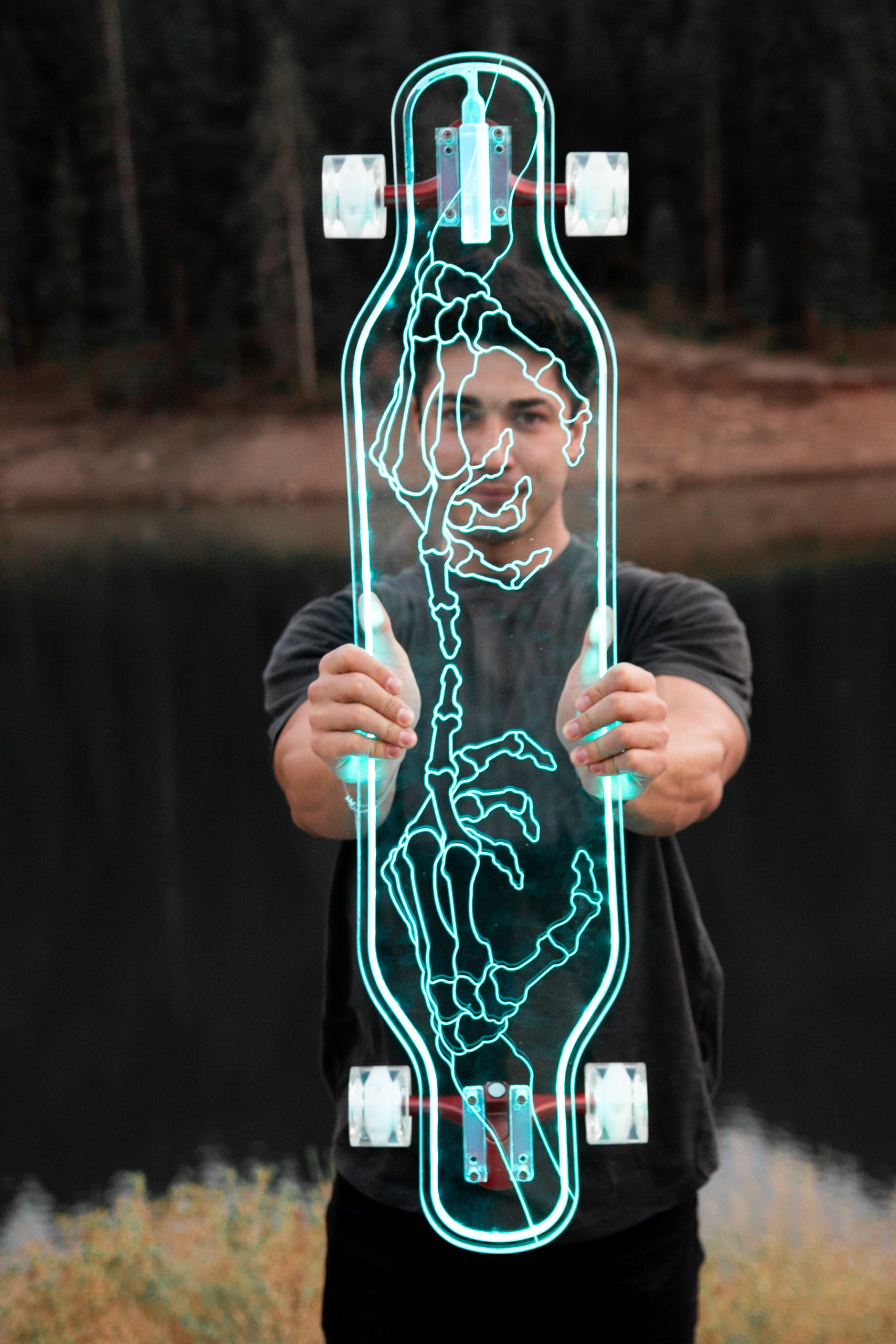 Electric LED Skeleton Hands Custom longboard Ghost