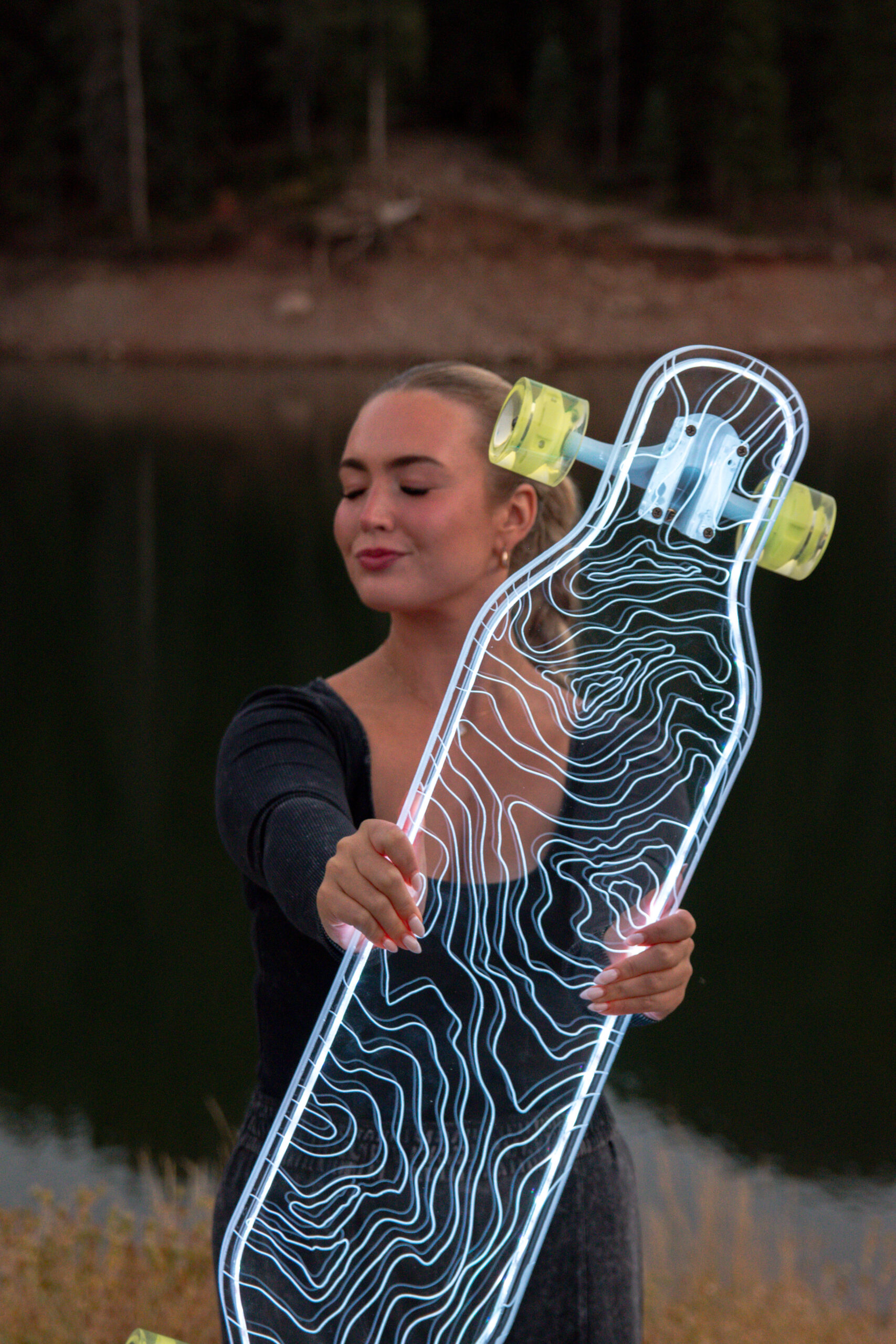 Electric LED Custom Longboard Topograph Design